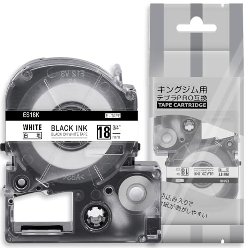Amazon | 1個 18mm 白地黒文字 ES18K と互換性のある キングジム